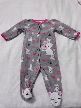 Carter’s Baby Gray and Pink Mouse One-Piece Footed Fleece Pajamas